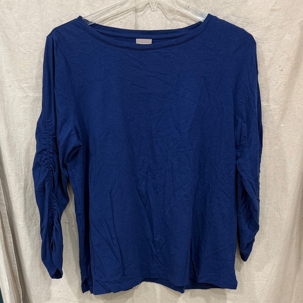 Chico's Navy Blue Long Sleeve Top Size 3 60% cotton/40%Modal.